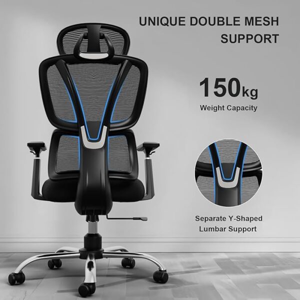 High Back Ergonomic Office Desk Chair with adjustable height, armrests, and lumbar support.