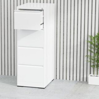 Metallic 4-Drawer Storage Office Cabinet with smooth-gliding drawers and a sleek metallic finish for secure storage.