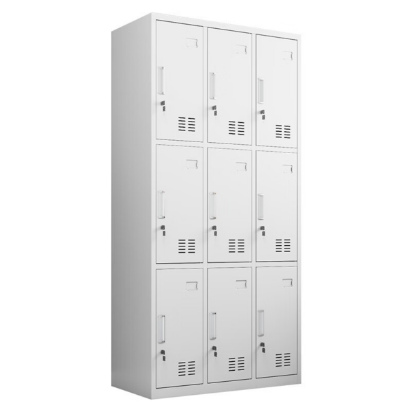 9-Locker Office Staff Storage Cabinet with lockable compartments for secure and organized storage in offices and shared spaces.