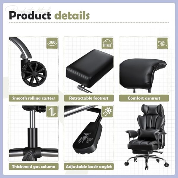 Ergonomic Executive Leather Office Chair with adjustable lumbar support and high-density foam padding for comfort and style in a modern office setting.