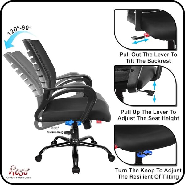 Mesh Mid-Back Ergonomic Office Study Chair with breathable backrest, adjustable height, and tilt features for comfort and support.