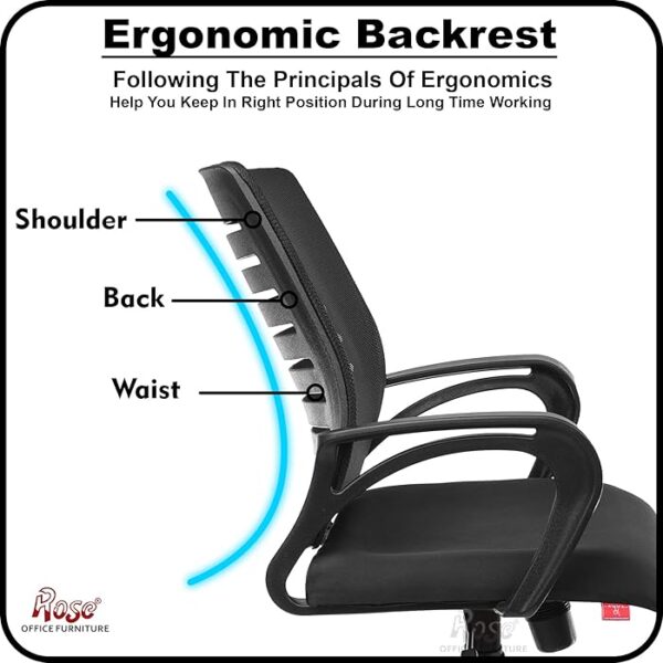 Mesh Mid-Back Ergonomic Office Study Chair with breathable backrest, adjustable height, and tilt features for comfort and support.