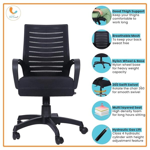 Ergonomic Strong Mesh Mid-Back Study Chair with breathable mesh back, adjustable height, and smooth-rolling casters for comfort and mobility.