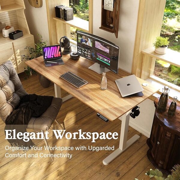 Ergonomic home office standing electric desk with electric height adjustment for a flexible and comfortable work environment.