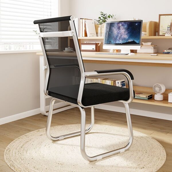 Modern Fixed Mesh Office Guest Chair with a breathable mesh backrest, sleek design, and sturdy frame, providing comfort and support for office guests.