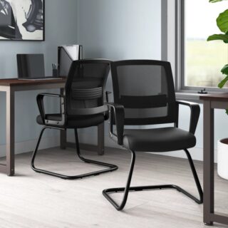 Cantilever Office Mesh Conference Chair with breathable mesh backrest, padded seat, and sleek cantilever base, offering ergonomic support and comfort.