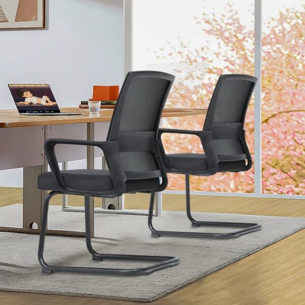 Office Mesh Cantilever Conference Chair with breathable mesh backrest, ergonomic design, and cantilever base for added comfort and flexibility in professional environments.