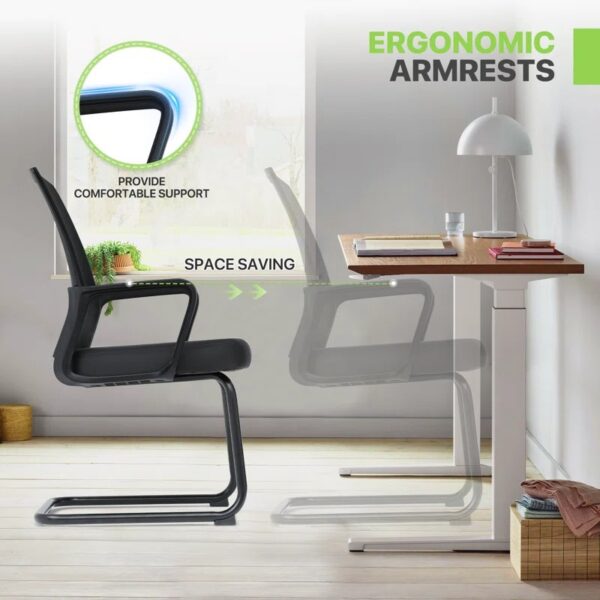 Office Mesh Cantilever Conference Chair with breathable mesh backrest, ergonomic design, and cantilever base for added comfort and flexibility in professional environments.