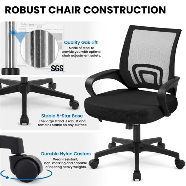 Ergonomic Mesh Office Task Chair with adjustable height, tilt, and armrests, designed for comfort and support.