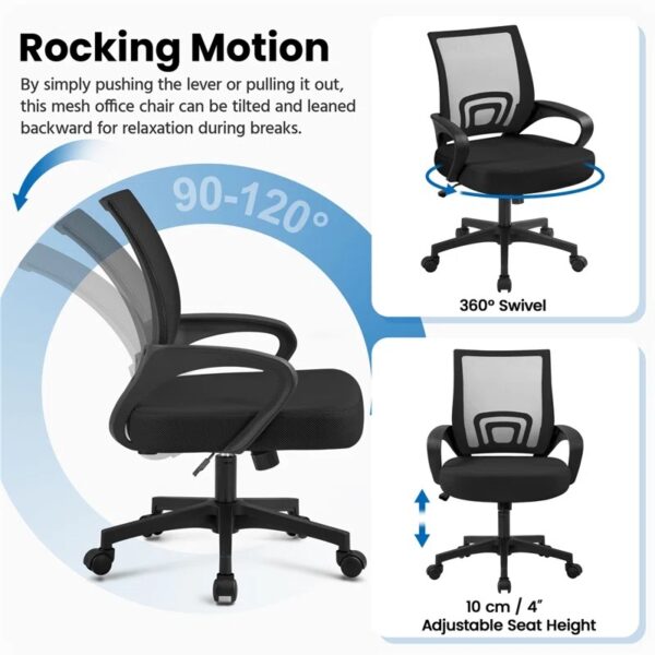 Ergonomic Mesh Office Task Chair with adjustable height, tilt, and armrests, designed for comfort and support.