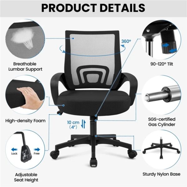 Ergonomic Mesh Office Task Chair with adjustable height, tilt, and armrests, designed for comfort and support.