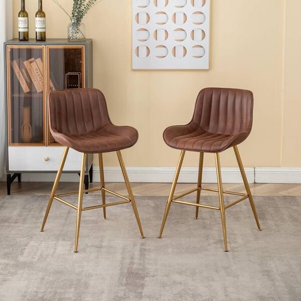 Modern Upholstered Counter Height Barstool with soft fabric seat, ergonomic backrest, and sleek legs, perfect for kitchens and bars.