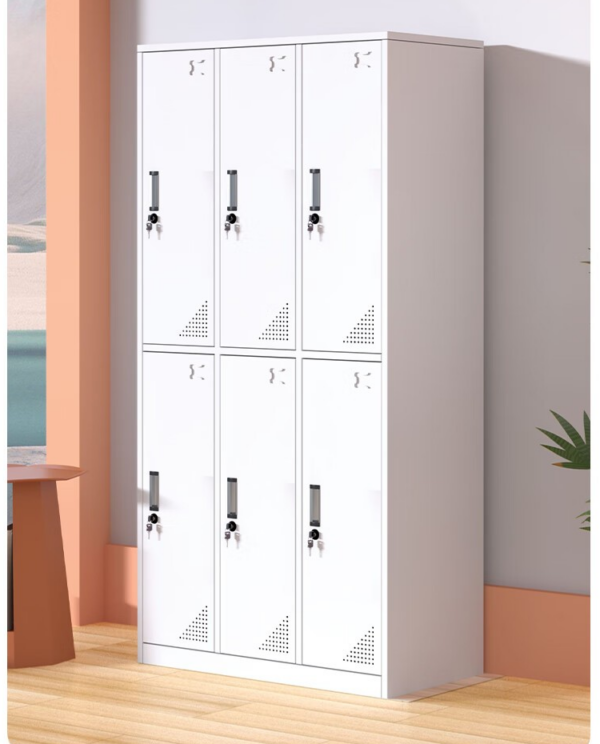 6-Door Locker Metallic Storage Cabinet with individual compartments and secure locks, designed for office, school, and gym use.