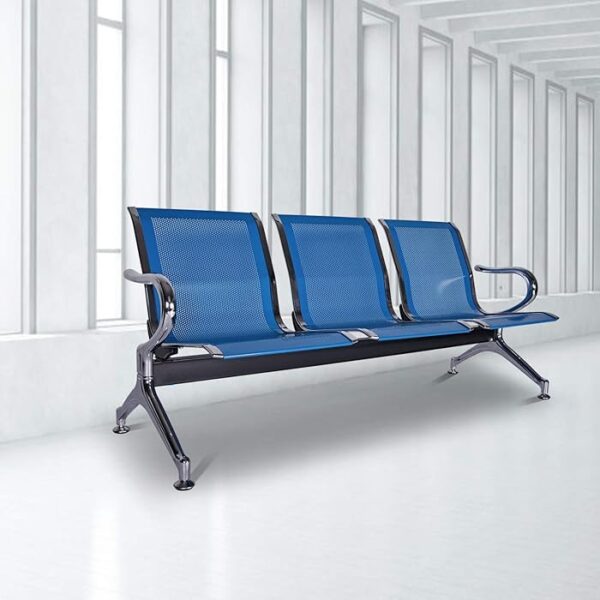 Blue 3-Seater Guest Salon Waiting Bench with durable frame, comfortable seating, and modern design, ideal for salons and waiting areas.