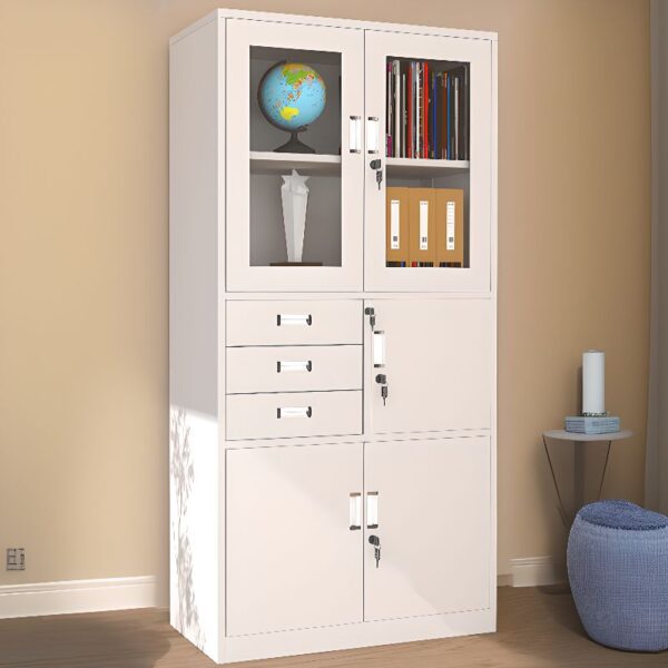 Casual Steel Storage Cabinet with built-in safe for secure storage and organization, perfect for home or office.