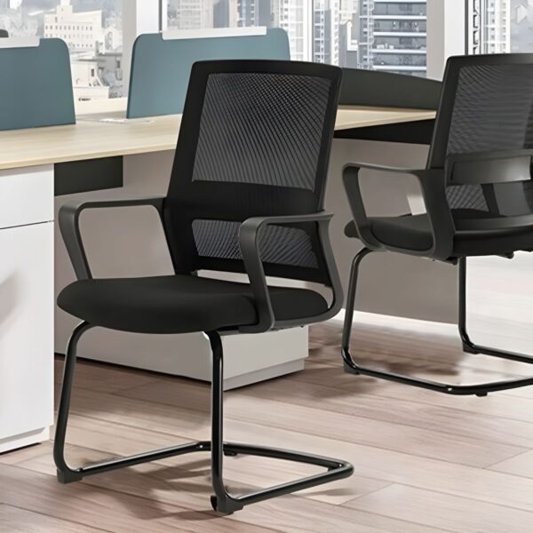 Office Modern Mesh Cantilever Visitors Chair with breathable mesh backrest, ergonomic support, and contemporary design, ideal for office visitors.