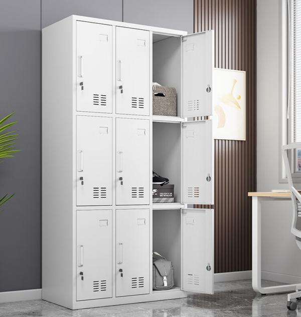 9-Locker Office Staff Storage Cabinet with lockable compartments for secure and organized storage in offices and shared spaces.