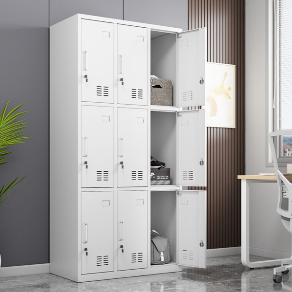 9-Locker Office Staff Storage Cabinet with lockable compartments for secure and organized storage in offices and shared spaces.