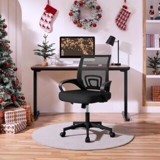 Ergonomic mid-back clerical office chair with lumbar support, adjustable height, and tilt functions for comfort.