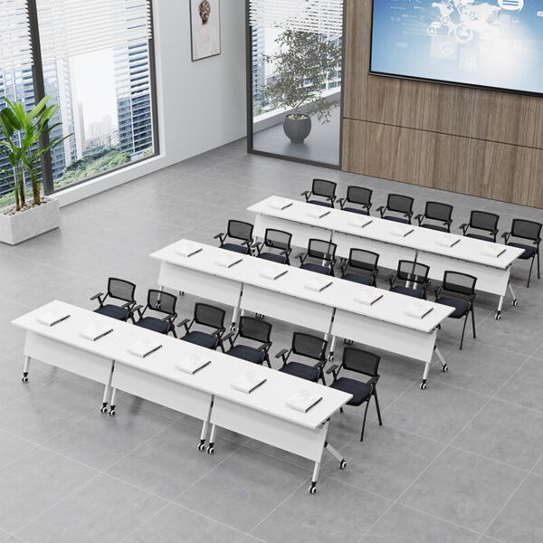 White Modern Foldable Conference Office Table with sleek design, foldable functionality, and sturdy construction, perfect for any office or meeting room.