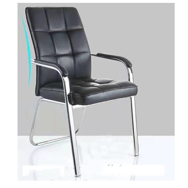 Black Leather Guest Waiting Office Chair with cushioned seat and backrest, designed for comfort and durability.