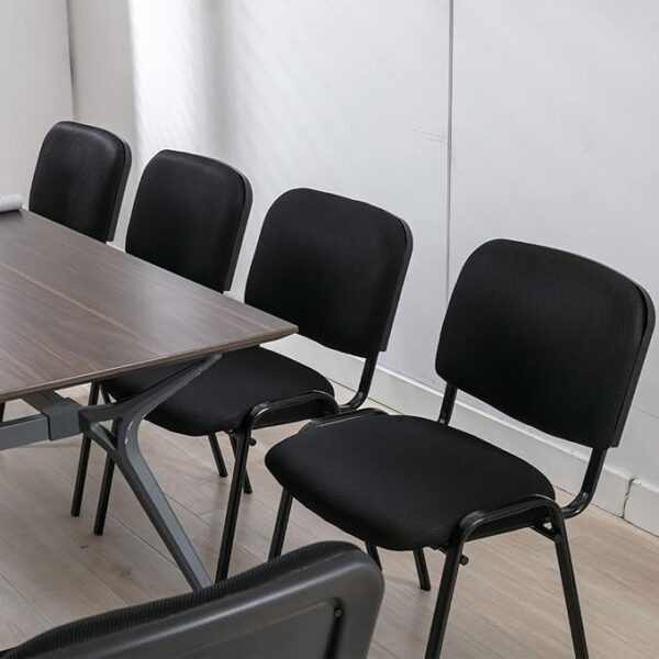 Armless stackable guest chair with a modern design for office or event seating.