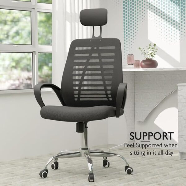 Ergonomic Headrest Mesh Task High Back Chair with adjustable headrest, lumbar support, and breathable mesh backrest for comfortable office seating.