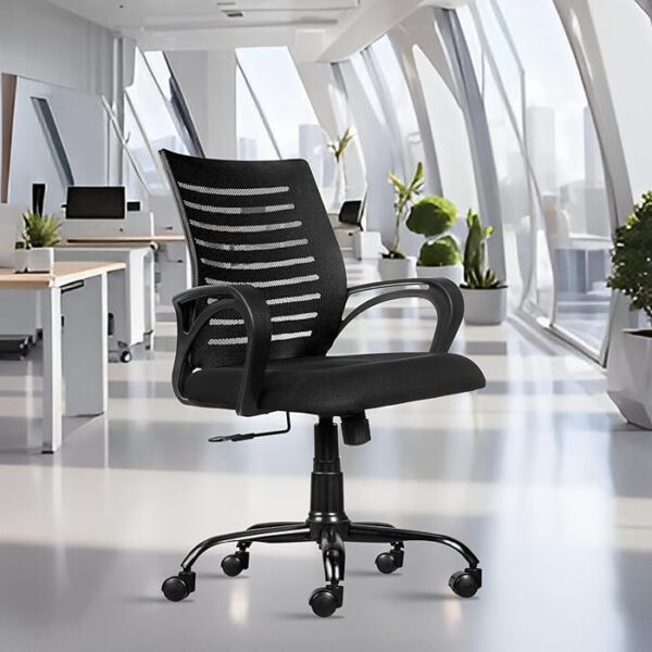 Mesh Mid-Back Ergonomic Office Study Chair with breathable backrest, adjustable height, and tilt features for comfort and support.