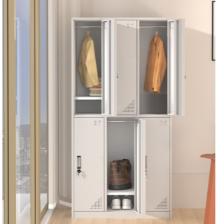 6-Door Locker Metallic Storage Cabinet with individual compartments and secure locks, designed for office, school, and gym use.