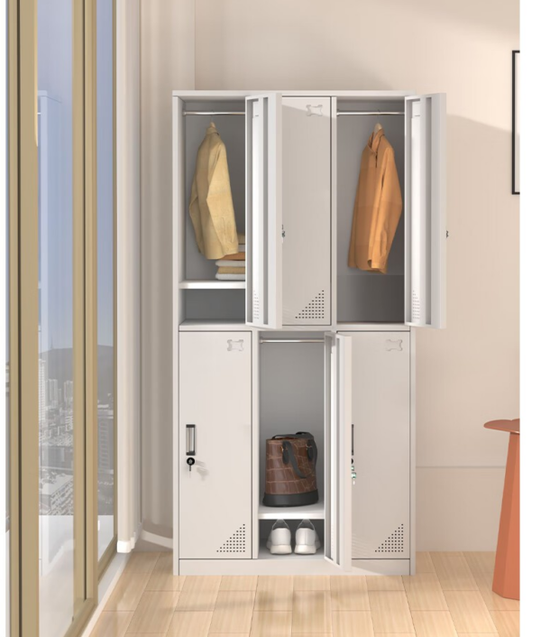 6-Door Locker Metallic Storage Cabinet with individual compartments and secure locks, designed for office, school, and gym use.