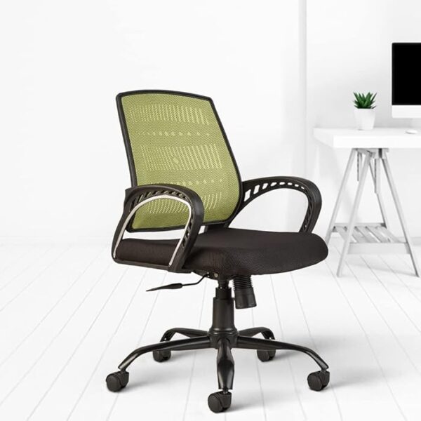 Medium Back Mesh Office Study Chair with breathable mesh backrest, padded seat, and adjustable height for comfort and support.