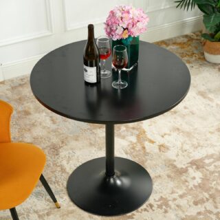 Round Marble Living Room Dining Table with black marble top and unique natural veining, designed for stylish dining and living spaces.