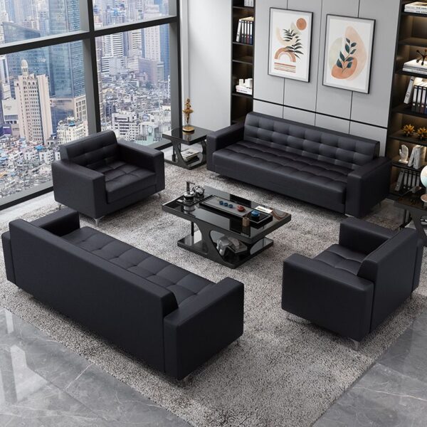 Upholstered 5-Seater Leather Executive Sofa Set with plush cushions, fine stitching, and high-quality leather, ideal for offices and living rooms.