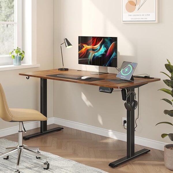 120cm Gaming Sit-Stand Desk for Home Office with electric height adjustment, spacious surface, and cable management for an organized workspace.