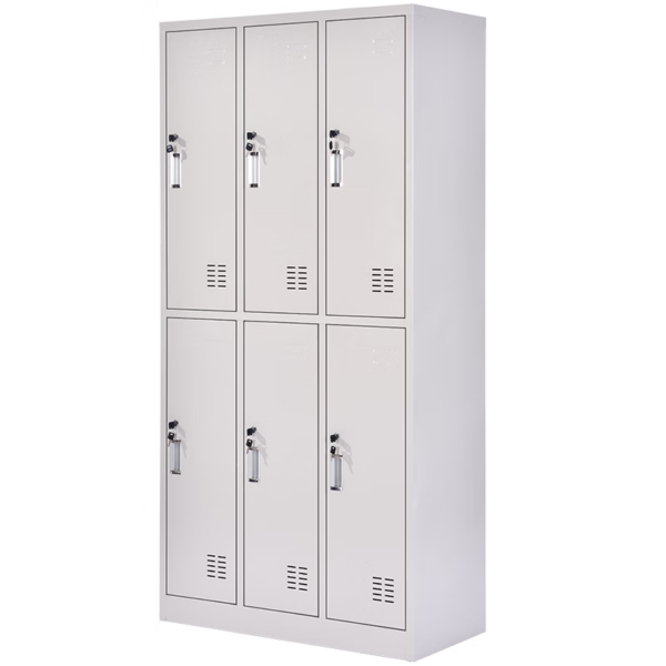 6-Door Locker Metallic Storage Cabinet with individual compartments and secure locks, designed for office, school, and gym use.