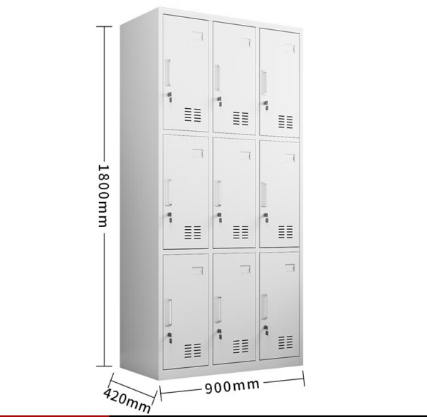 9-Locker Office Staff Storage Cabinet with lockable compartments for secure and organized storage in offices and shared spaces.