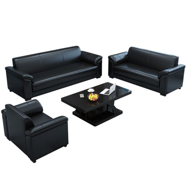 5-Seater Black Leather Office Sofa Set with modern design, offering comfortable seating and sleek leather upholstery.