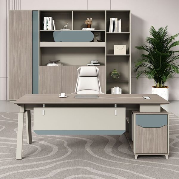 Secure Modern Office Computer Desk with spacious surface and lockable storage compartment for secure document and item storage.