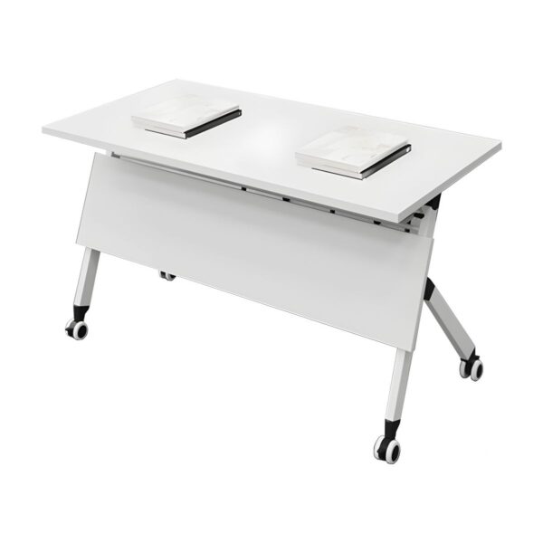 Sleek White Wood Foldable Office Table with modern design and ample workspace, ideal for home or small offices.