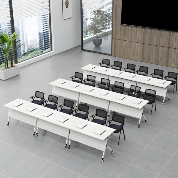 Sleek White Wood Foldable Office Table with modern design and ample workspace, ideal for home or small offices.