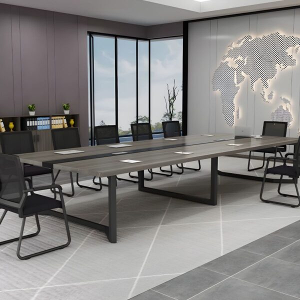 2400mm Glossy Black Office Conference Table with modern design and spacious surface.