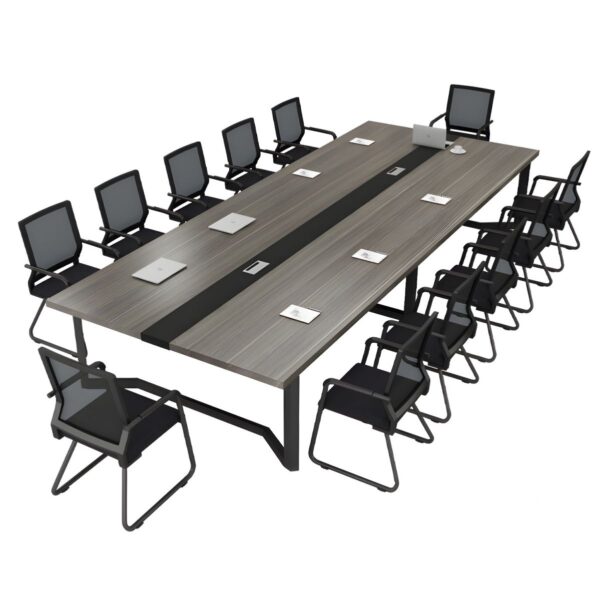 2400mm Glossy Black Office Conference Table with modern design and spacious surface.