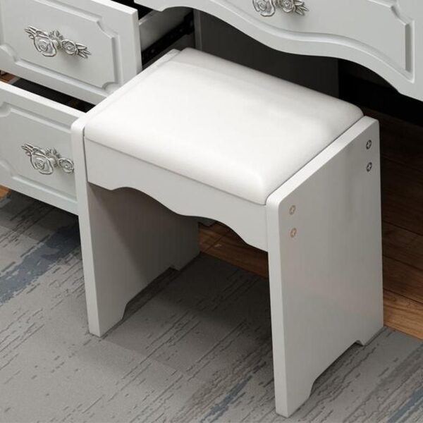 White Solid Wood Makeup Vanity Table with spacious top and storage drawers.