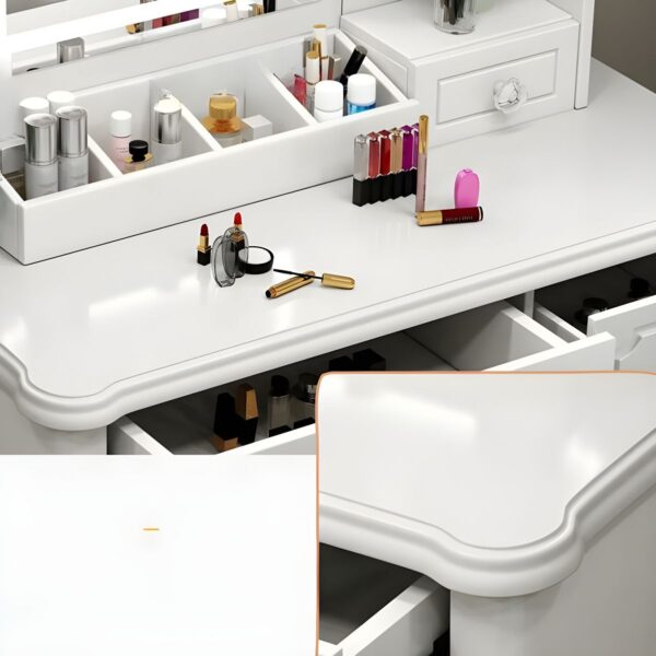 White Solid Wood Makeup Vanity Table with spacious top and storage drawers.