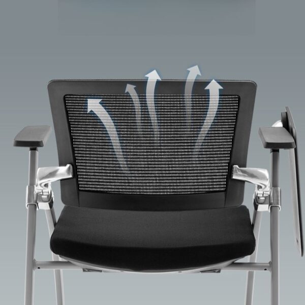 Folding Ergonomic Conference Office Chair with cushioned seat and backrest, designed for comfort and easy storage.