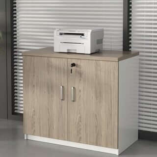 2-Door Wooden Credenza Storage Cabinet with adjustable shelves and sleek wood finish.