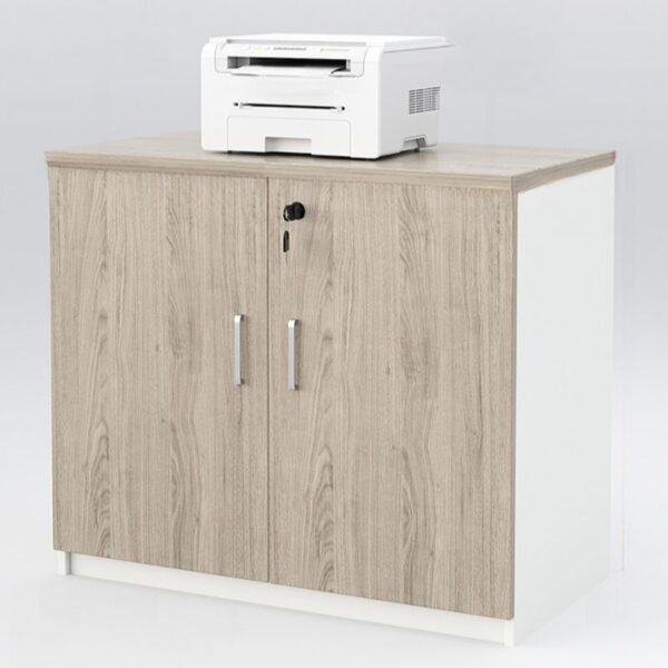 2-Door Wooden Credenza Storage Cabinet with adjustable shelves and sleek wood finish.