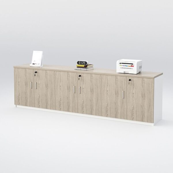 2-Door Wooden Credenza Storage Cabinet with adjustable shelves and sleek wood finish.