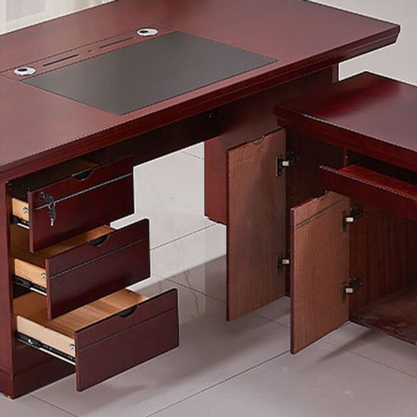 1.4 Meters L-Fashion Executive Desk with L-shaped configuration and mahogany finish.