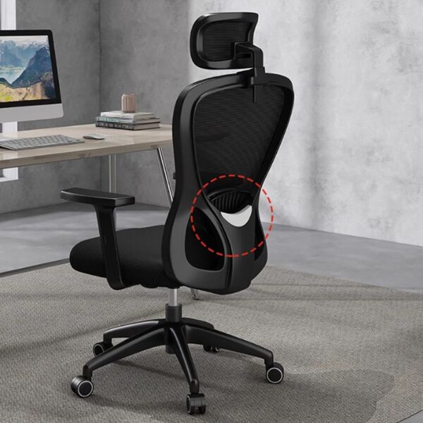 High Back Swivel Mesh Office Seat with adjustable height and movable armrests.